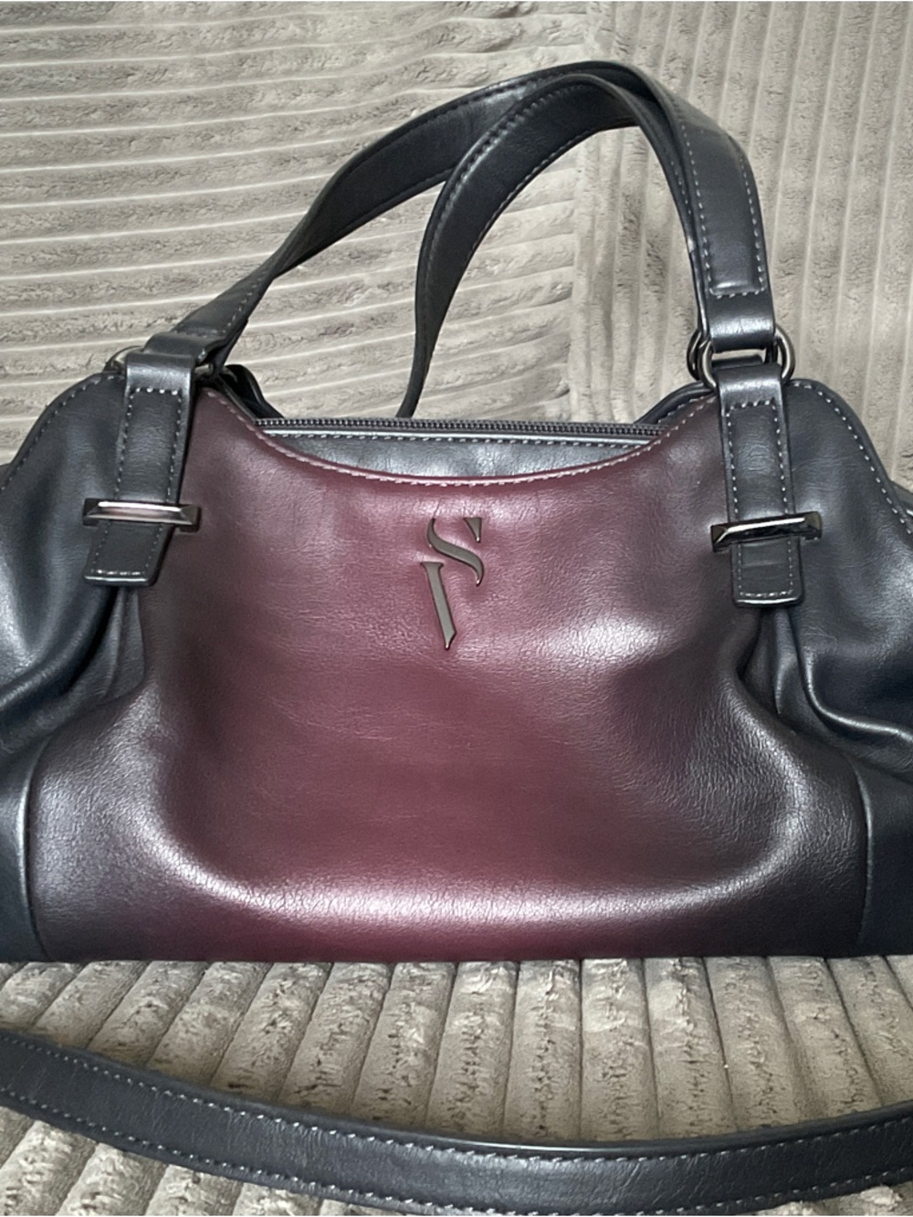 Simply Vera Vera Wang Grey and Burgundy Leather Satchel